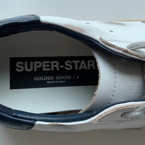 Golden Goose | White & Dark Blue SuperStar low top Leather Sneaker - Picture 7 of 13